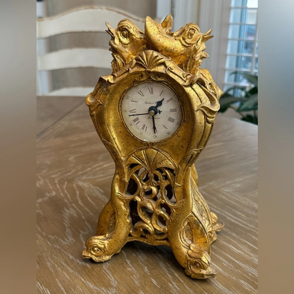 Richard Ward Winchester Gold finish Ornate Fish Design mantle Clock